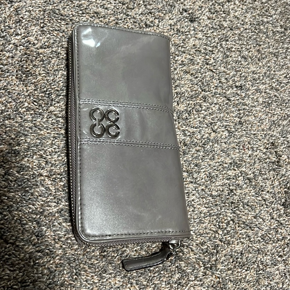 Grey Metallic Leather Coach Wallet